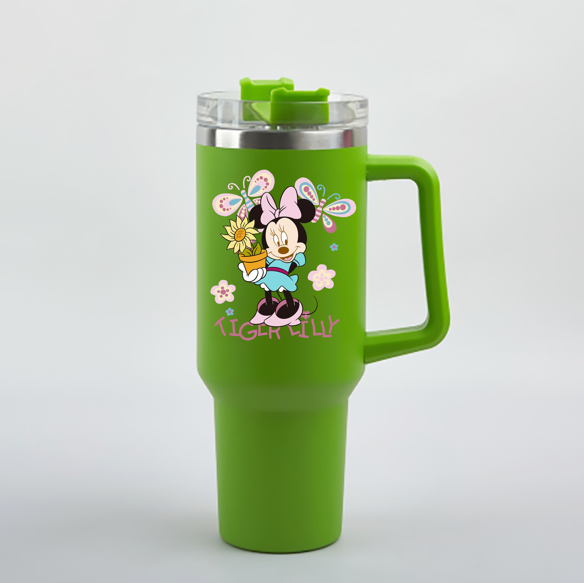 （画像用） ミッキーマウス Mickey Mouse 1200mL車用タンブラー - クリスタルステッカー（プラスチックストロー付き）